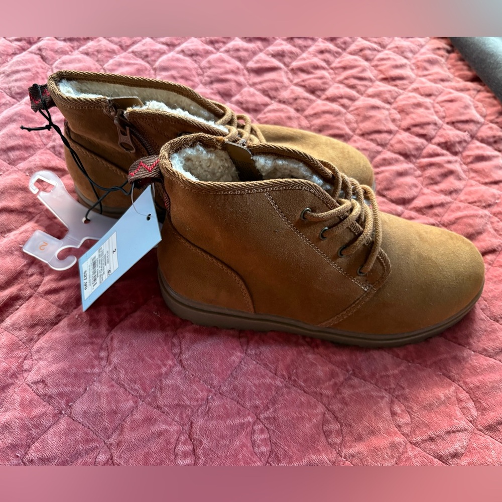Cat & Jack Tan Suede Kids Boots with Cozy Faux Fleece Lining